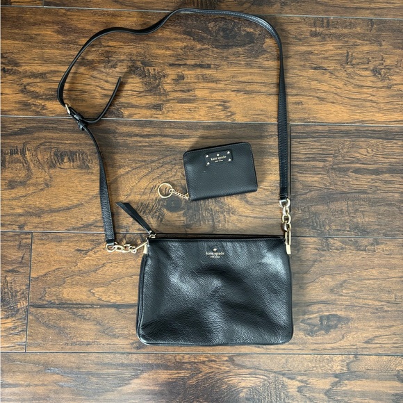 kate spade Handbags - Kate Spade Cross Body & Wallet Black with Gold Embellishments 100% Cow Leather